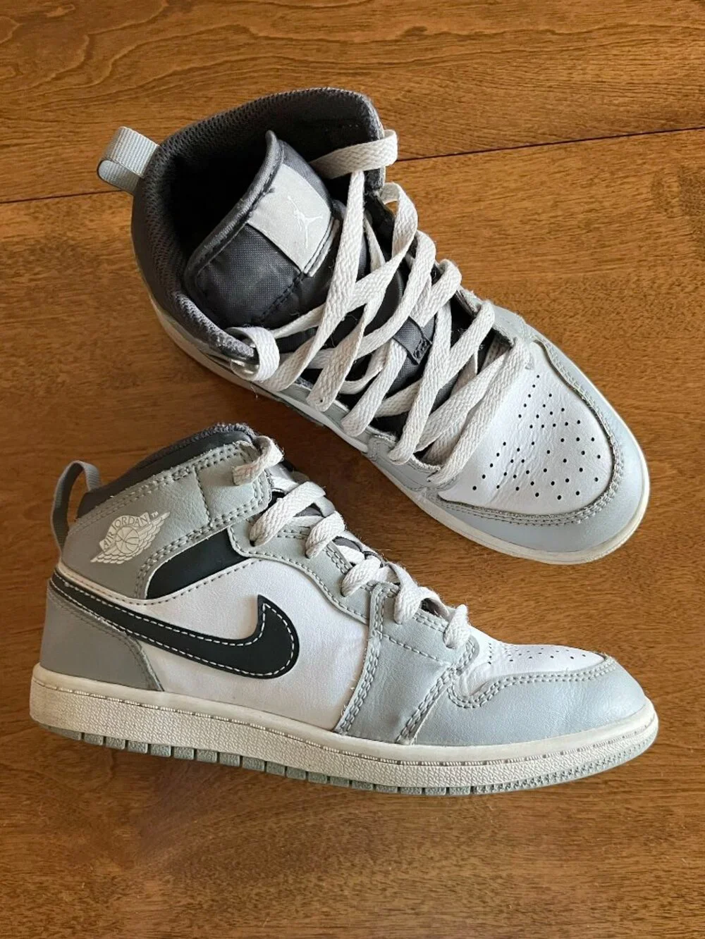 Nike Jordan 1 Mid gray and white sneakers 2Y